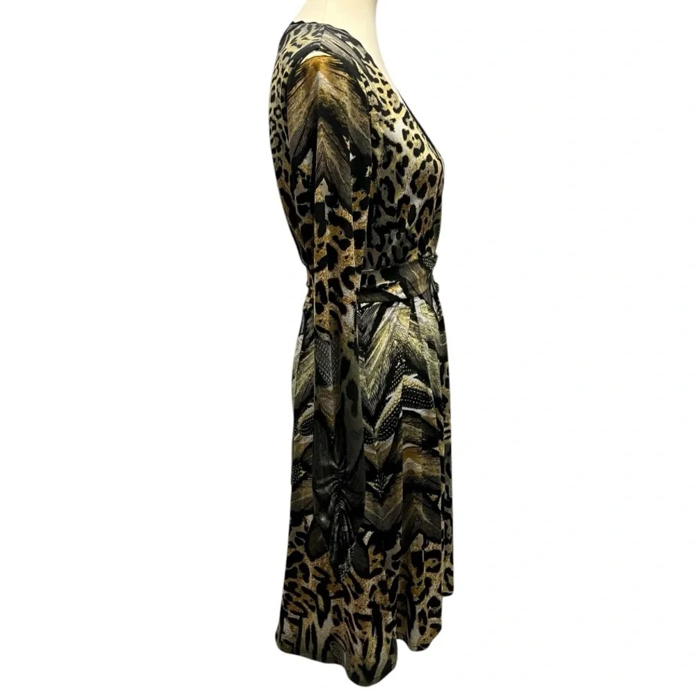 Hale Bob Animal Print Long Sleeve Faux Wrap Dress Women’s Medium - Picture 10 of 12
